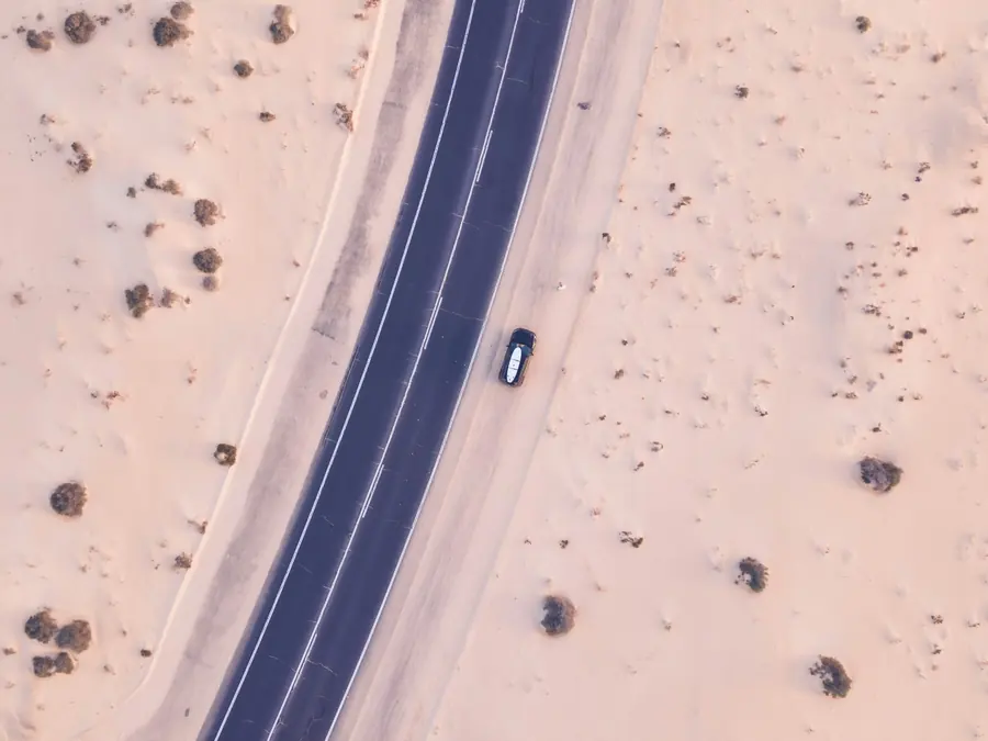 Carretera de Fuerteventura vista desde el aire